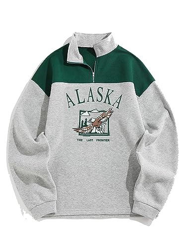 ZAFUL Men's Letters Embroidered Raglan Sleeve Quarter Zip Fleece